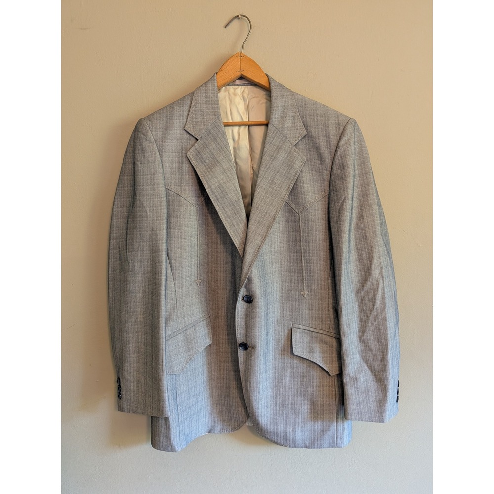 Vintage 70s/80s Panhandle Slim Western Blazer Blue Grey Union Cowboy Sport Coat